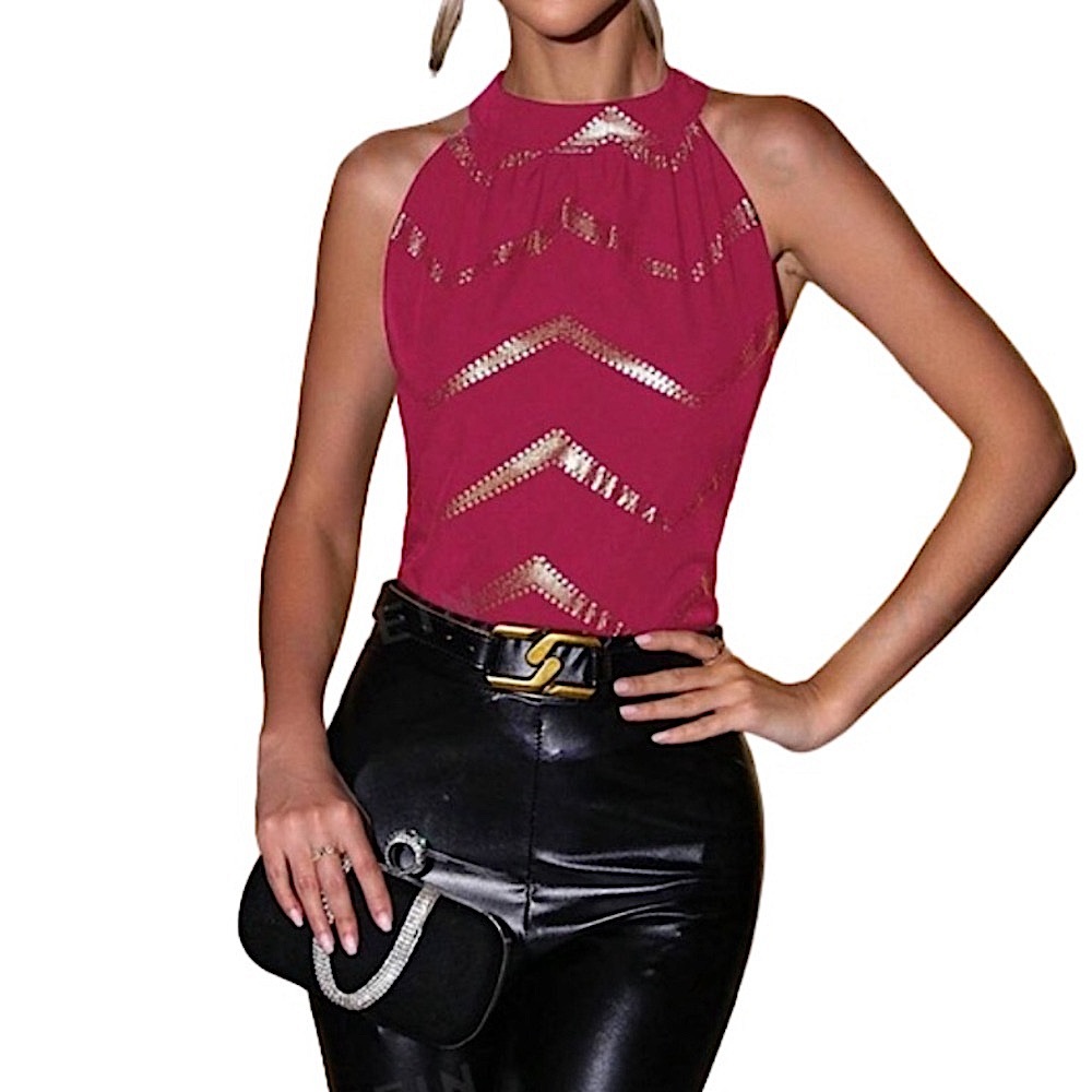 NWT Hot Pink & Gold Halter Top  Size XL